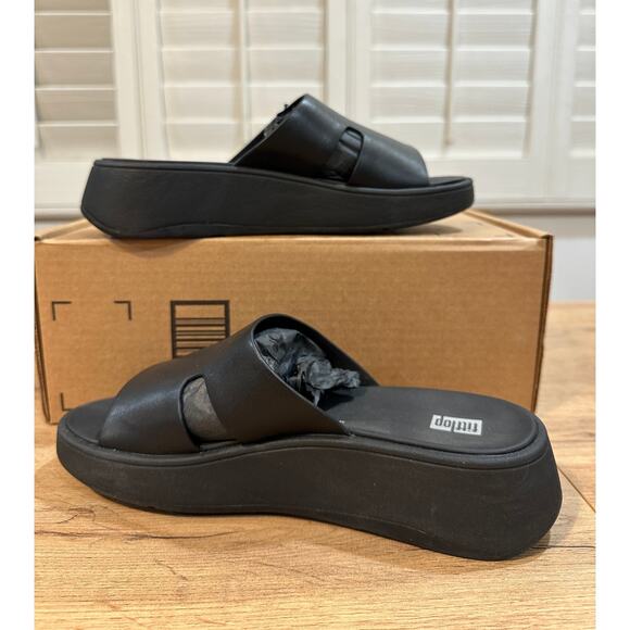 Fitflop F-Mode Raw-Edge Leather Flatform H-Bar Slide Size 7  Cushioned Comfy - Picture 7 of 9